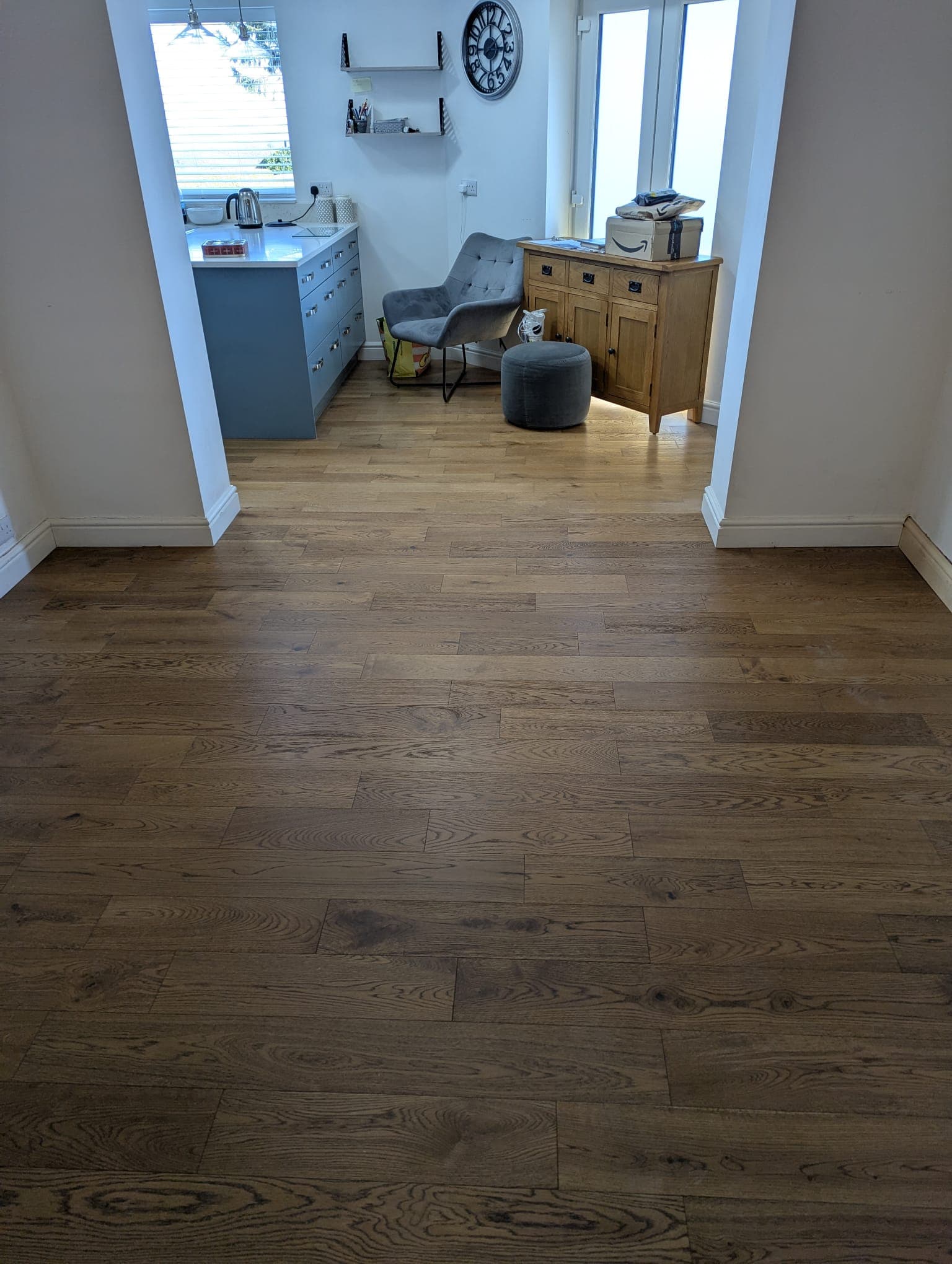 Finished engineered oak flooring fitted by Greenside Joinery